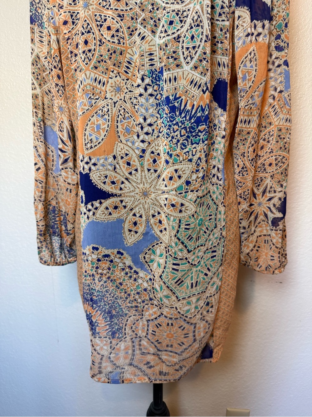 Anthropologie Meadow Rue Roselle Peasant Blouse Crochet Insert Semi Sheer Large - Picture 9 of 14